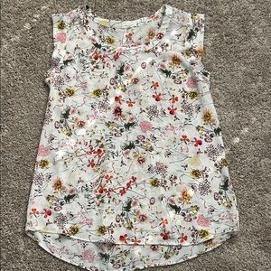 Pleione White Floral Sleeveless Top with Pink, Red & Yellow Blooms